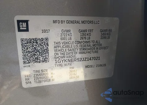 2018 Cadillac Xt5 Premium Luxury из США, поврежденный, VIN 1GYKNERS2JZ147021